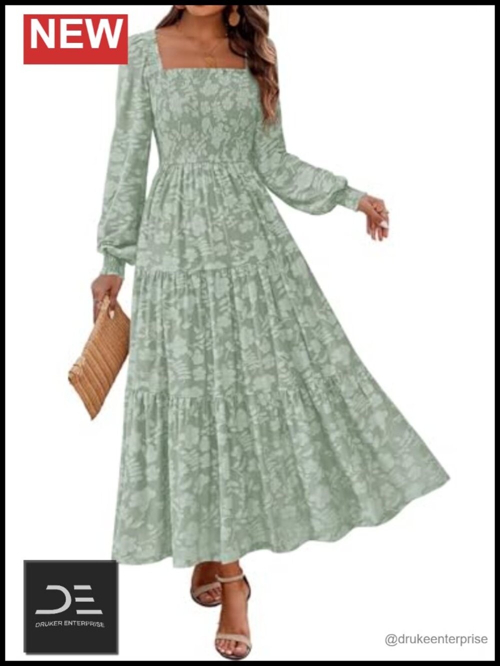 Long Sleeve Maxi Dress Wedding Guest Formal Smocked Floral